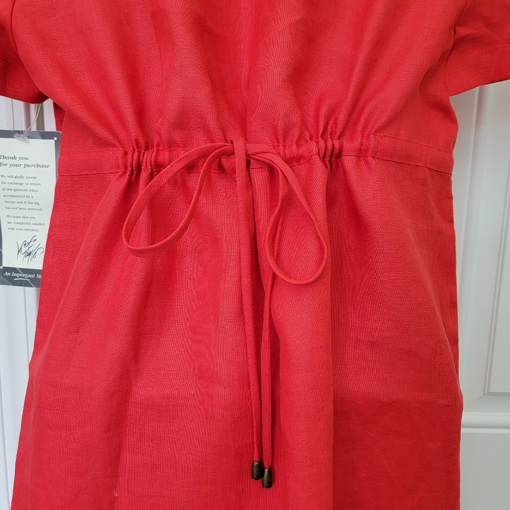 NWT Vintage Liz Claiborne 100% Linen Red Classic Tie Back Dress Size 10 - Picture 5 of 11